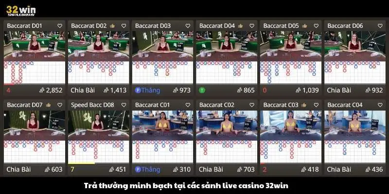 Trả thưởng minh bạch tại các sảnh live casino 32win