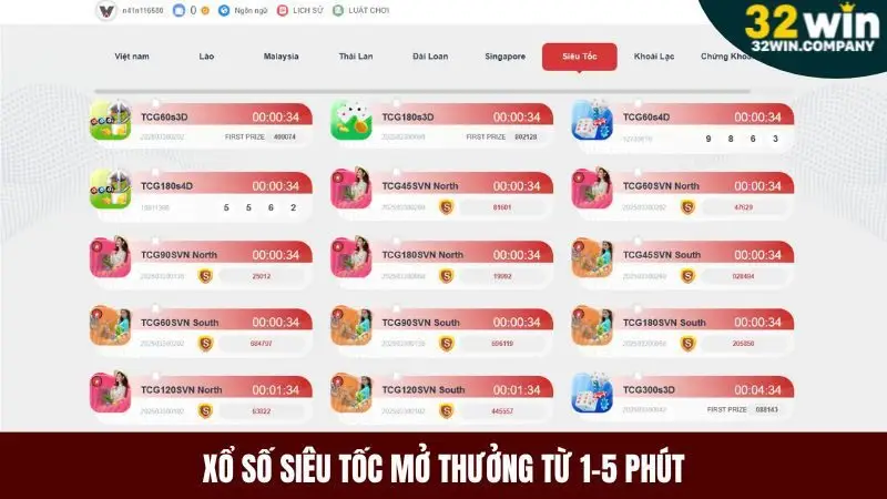 Xổ số siêu tốc mở thưởng liên tục từ 1-5 phút
